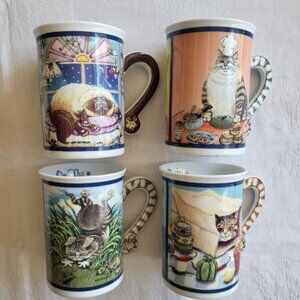 Set of 4 Comical Cat Mugs by Gary Patterson, Danbury Mint